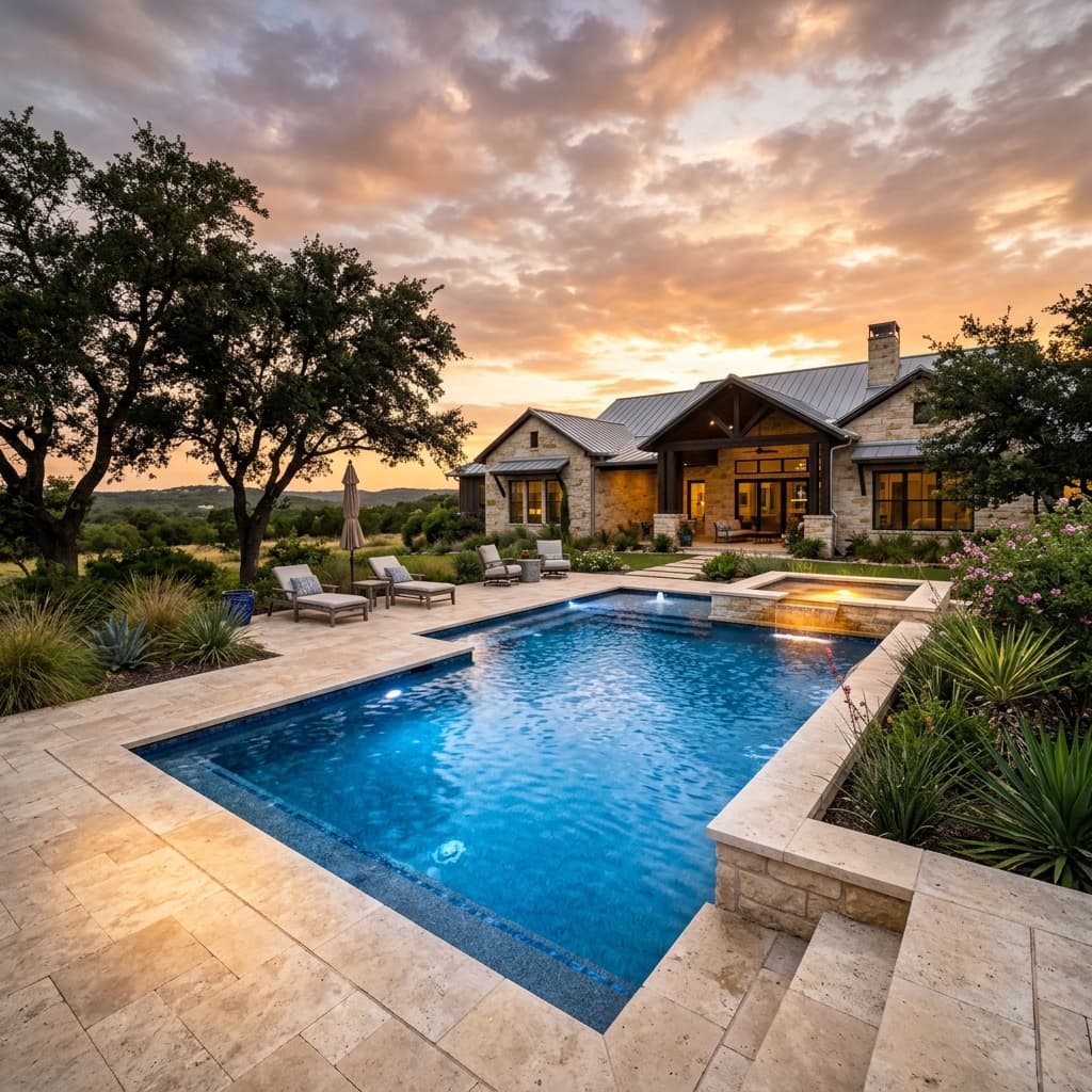 Luxury custom pool by Cityview Pools in the Texas Hill Country